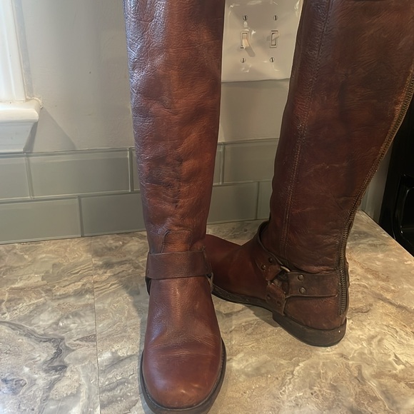 Vintage Frye Women’s Leather Boots Phillip Harness Tall Size 7 Cognac - Picture 5 of 13